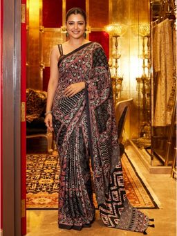 Nyri - Printed Mirrorwork Modal Silk Saree - Black