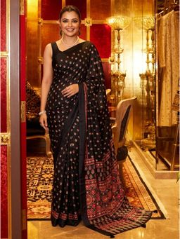 Nyri - Printed Mirrorwork Modal Silk Saree - Black