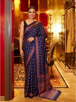 Nyri - Printed Mirrorwork Modal Silk Saree - Navy Blue