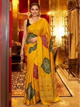 Nyri - Printed Mirrorwork Modal Silk Saree - Mustard