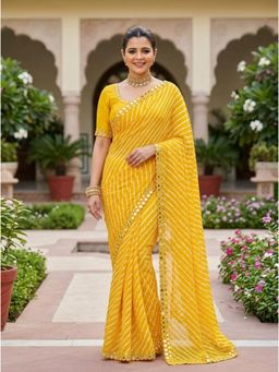 Nyri - Printed Lehriya Georgette Saree - Yellow
