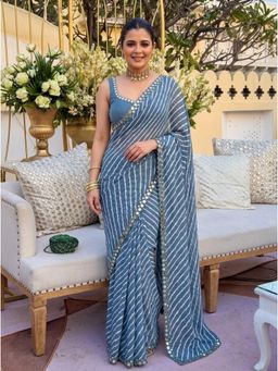 Nyri - Printed Lehriya Georgette Saree - Grey