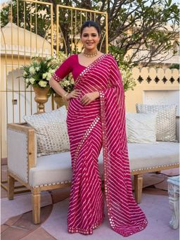 Nyri - Printed Lehriya Georgette Saree - Pink