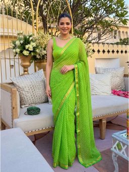 Nyri - Printed Lehriya Georgette Saree - Green