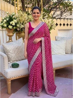 Nyri - Printed Lehriya Georgette Saree - Pink