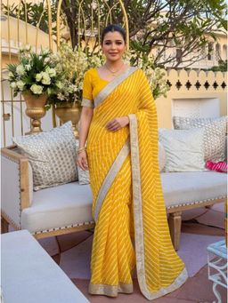 Nyri - Printed Lehriya Georgette Saree - Yellow
