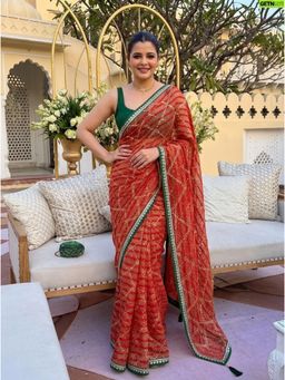 Nyri - Printed Lehriya Georgette Saree - Red