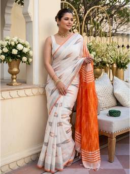 Nyri - Woven Cotton Blend Saree - White