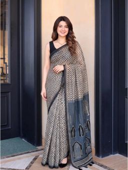 Nyri - Printed Cotton Blend Saree - Black