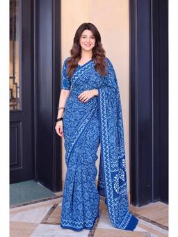 Nyri - Embellished Embroidered Sequinned Satin Saree - Blue