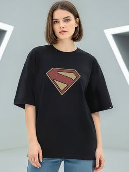 Bewakoof - Dc Women Black Superman Logo Graphic Printed Oversized T-Shirt