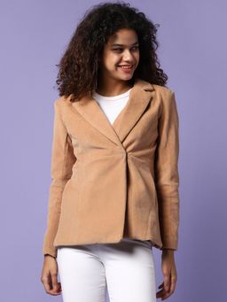 Campus Sutra - Womens Solid Casual Blazer Beige