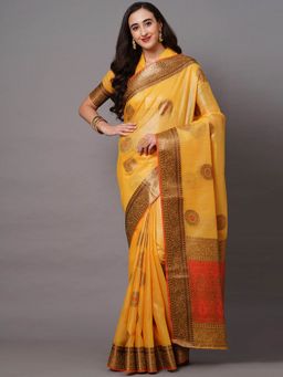 Odette - Yellow Festive Silk Blend Woven Design Saree with Unstitched Blouse