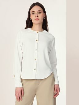 MISH - Solid White Mandarin Collar Shirt