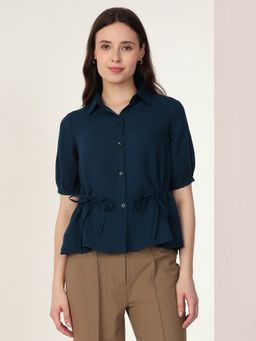 MISH - Solid Teal Featuring Gathered Tie-Detail Shirt