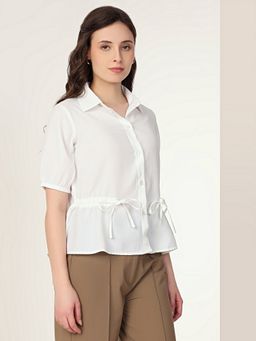 MISH - Solid White Featuring Gathered Tie-Detail Shirt