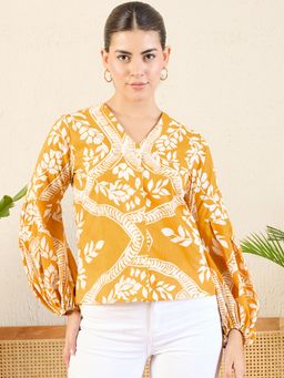 Uptownie - Women's Orange Abstract Shirt