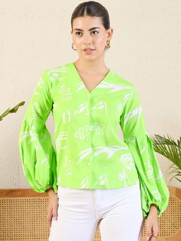Uptownie - Women's Green Abstract Shirt