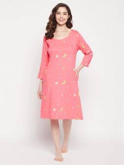 Clovia - Printed Short Night Dress With Pocket