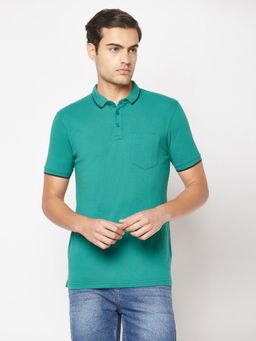 CRIMSOUNE CLUB - Men Emerald Teal Minimal Polo T-Shirt