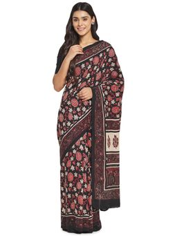 Fabindia - Black Bagru Viscose Blend Sari