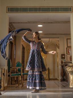 Divena - Indigo Cotton Kurta Sharara With Dupatta (set Of 3)