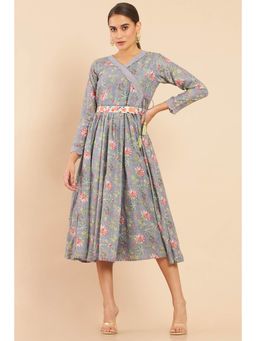 Soch - Women Grey Floral Midi Dress