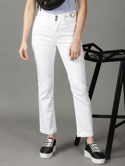 SHOWOFF - Women's Stretchable Clean Look White Relaxed Fit Jeans