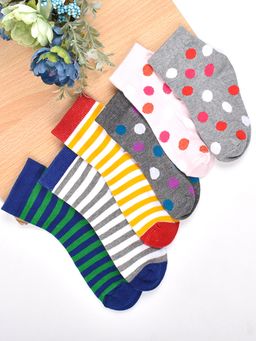 Footprints - Super Soft Organic Cotton Kids Socks - Big Dot & Stripes Pack of 6 (12-24 Months)