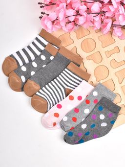 Footprints - Super Soft Organic Cotton Kids Socks-P4 Grey & Big Dot Pack of 7 (12-24 Months)