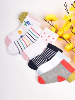 Footprints - Super Soft Organic Cotton Kids Socks-Flower & 2 Color Red White Pack of 6 (6-12 Months)