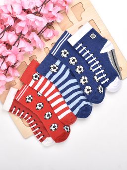 Footprints - Super Soft Organic Cotton Kids Socks-Blue & Red Baseball -Pack of 6 (12-24 Months)