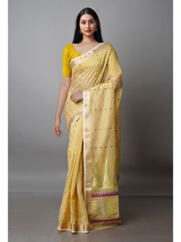 Unnati Silks - Cream Pure Handloom Dhakai Jamdani Cotton Silk Saree