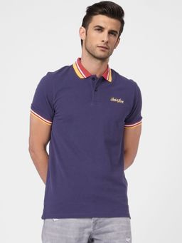 Jack & Jones - Blue Contrast Tipping Polo Neck T-shirt