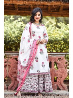 Anastay Clothing - Off White-pink Kurta With Sharara (Set of 3)