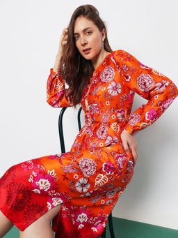 VERO MODA - Women Floral Printed Orange Casual Dress