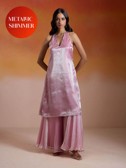 Gajra Gang - Lilac Tissue Chiffon Solid Incut Kurta and Sharara Summer Sahelis