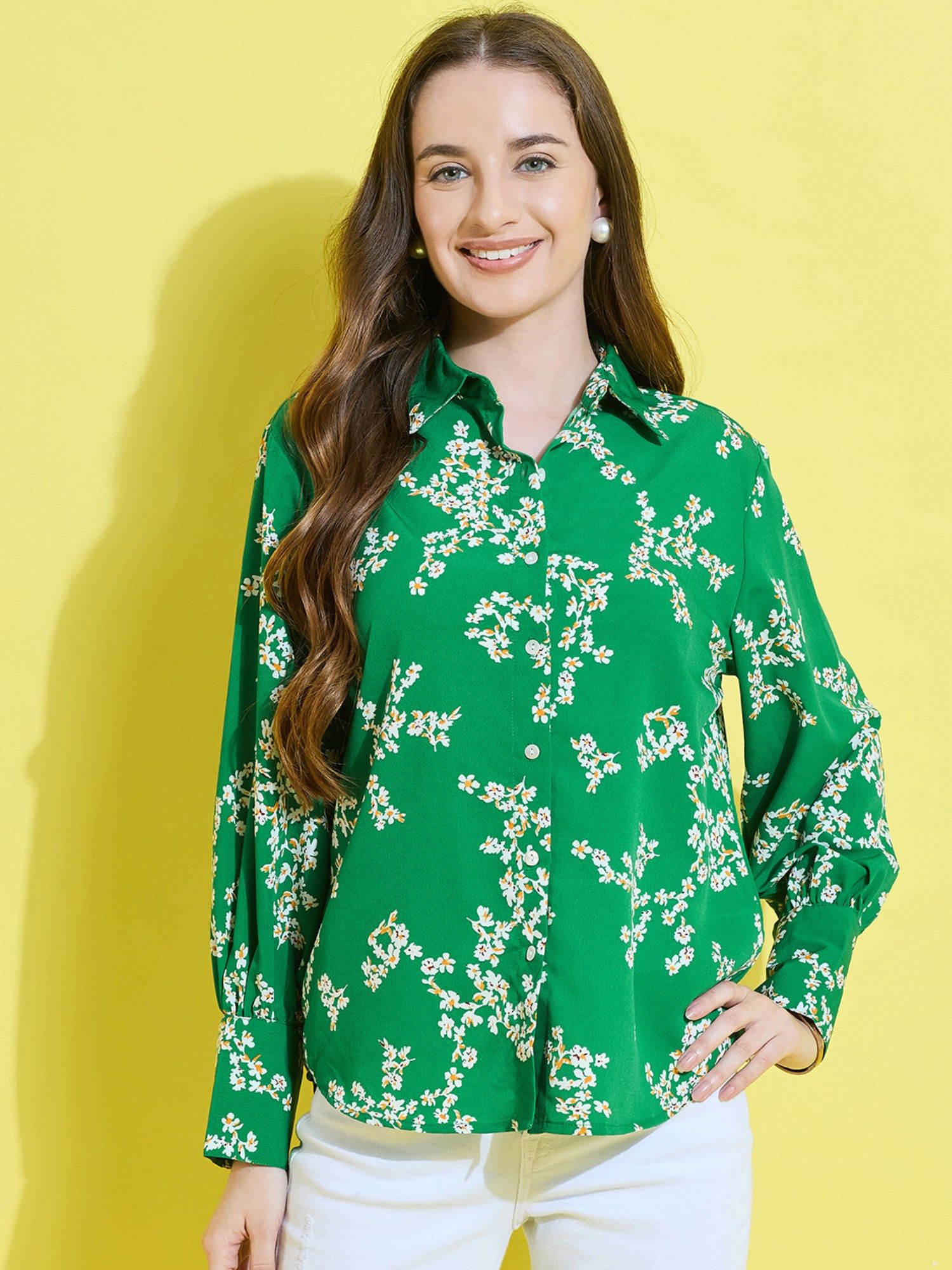 Women Green Comfort Tailored Fit Printed Casual Shirt-picture-13