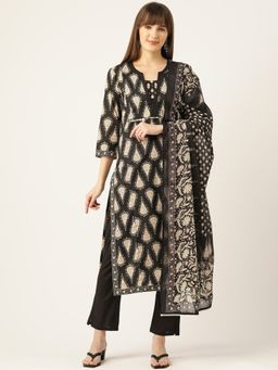 Jaipur Morni - Black printed Sequinned Pure Cotton Kurta with Pant & Dupatta (Set of 3)