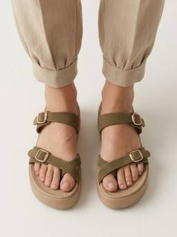 Koblerr - Green Double Buckle Casual Wedges