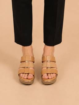 Koblerr - Beige Comfort Wedge Slip-On Sandals