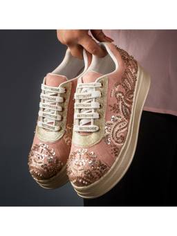 RETTROSE - Peach Zoya Embellished Sneakers
