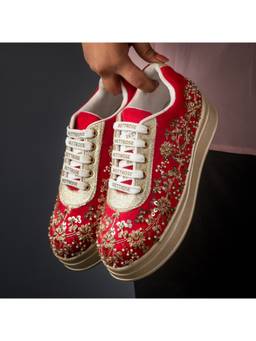 RETTROSE - Red Ruhani Embellished Sneakers