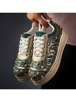 RETTROSE - Green Jashn Embellished Sneakers