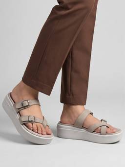 Koblerr - Grey Double Buckle Casual Wedges