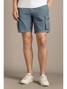 Louis Philippe - Men Blue Cotton Blend Mid Waist Shorts