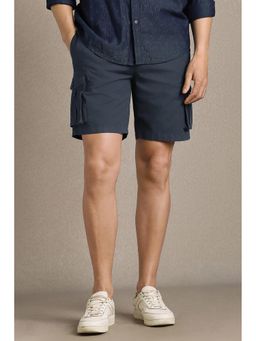 Louis Philippe - Men Navy Blue Cotton Blend Mid Waist Shorts
