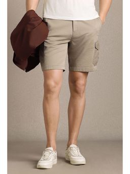 Louis Philippe - Men Beige Cotton Blend Mid Waist Shorts