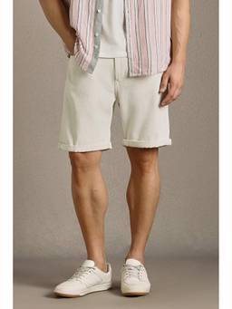 Louis Philippe - Men White Cotton Mid Waist Shorts