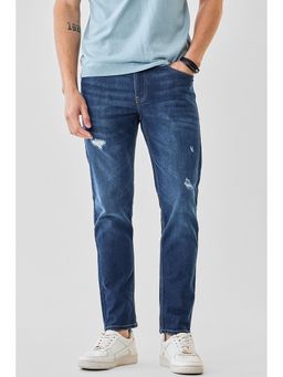 Snitch - Men Blue Cotton Blend Mid Waist Jeans